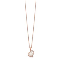Sterling Silver 18K Flash Rose Gold-plated 7-8mm Button Freshwater Cultured Pearl Heart Necklace, 17" view 2