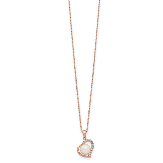 Sterling Silver FWC Pearl in CZ Heart Necklace