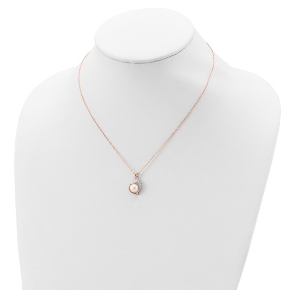 Sterling Silver FWC Pearl in CZ Heart Necklace