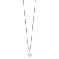 Sterling Silver Rhodium-plated 6-7mm White Button Freshwater Cultured Pearl and CZ Necklace, 17" view 2