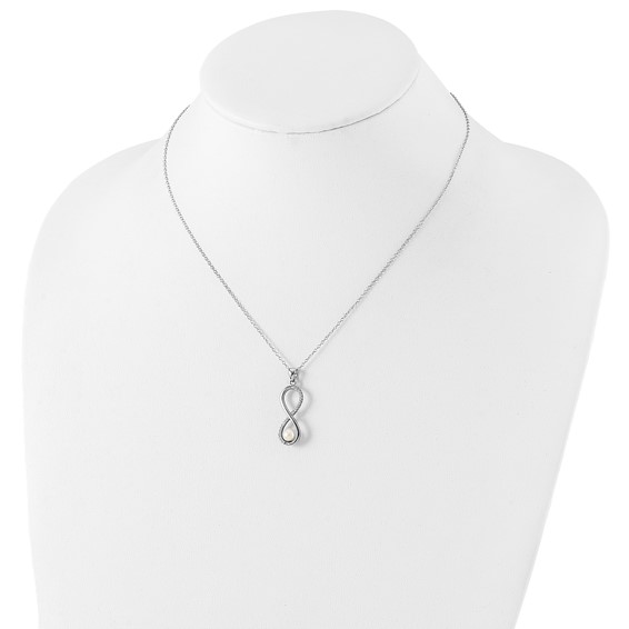 Sterling Silver Rhodium-plated 5-6mm White Round Freshwater Cultured Pearl and CZ Infinity 17 inch Necklace