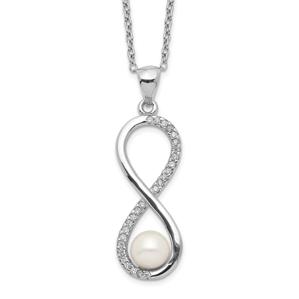 Sterling Silver Rhodium-plated 5-6mm Round FWC Pearl CZ Infinity Necklace
