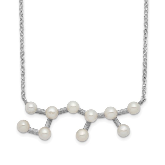 Sterling Silver Rhd-plat 10 3-4mm FWC Pearl Sagitarius w/ 1in ext. Necklace