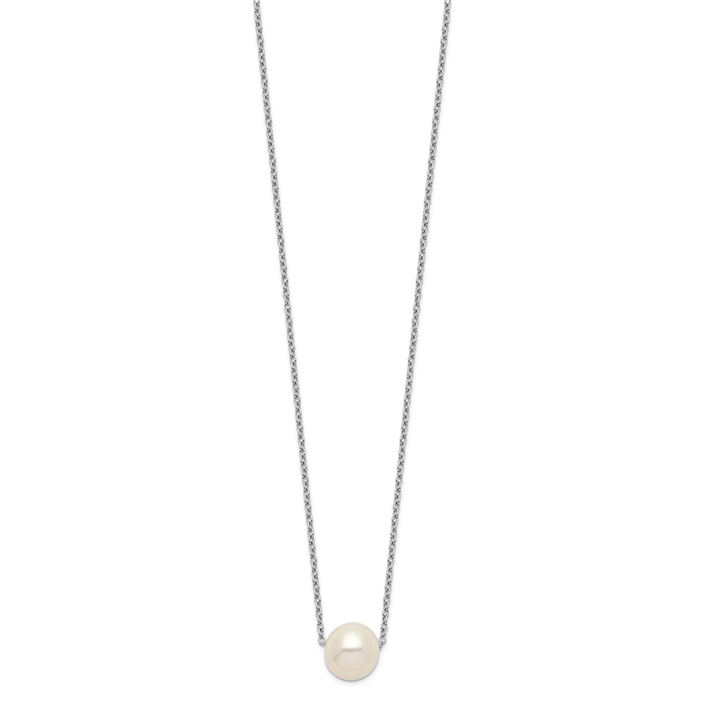 Sterling Silver Rhodium-plated 9-10mm White Near-Round Freshwater Cultured Pearl 18 inch Necklace (QH5532-18)