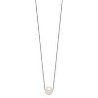 Sterling Silver Rhodium-plated 9-10mm White Near-Round Freshwater Cultured Pearl Necklace, 18" view 2
