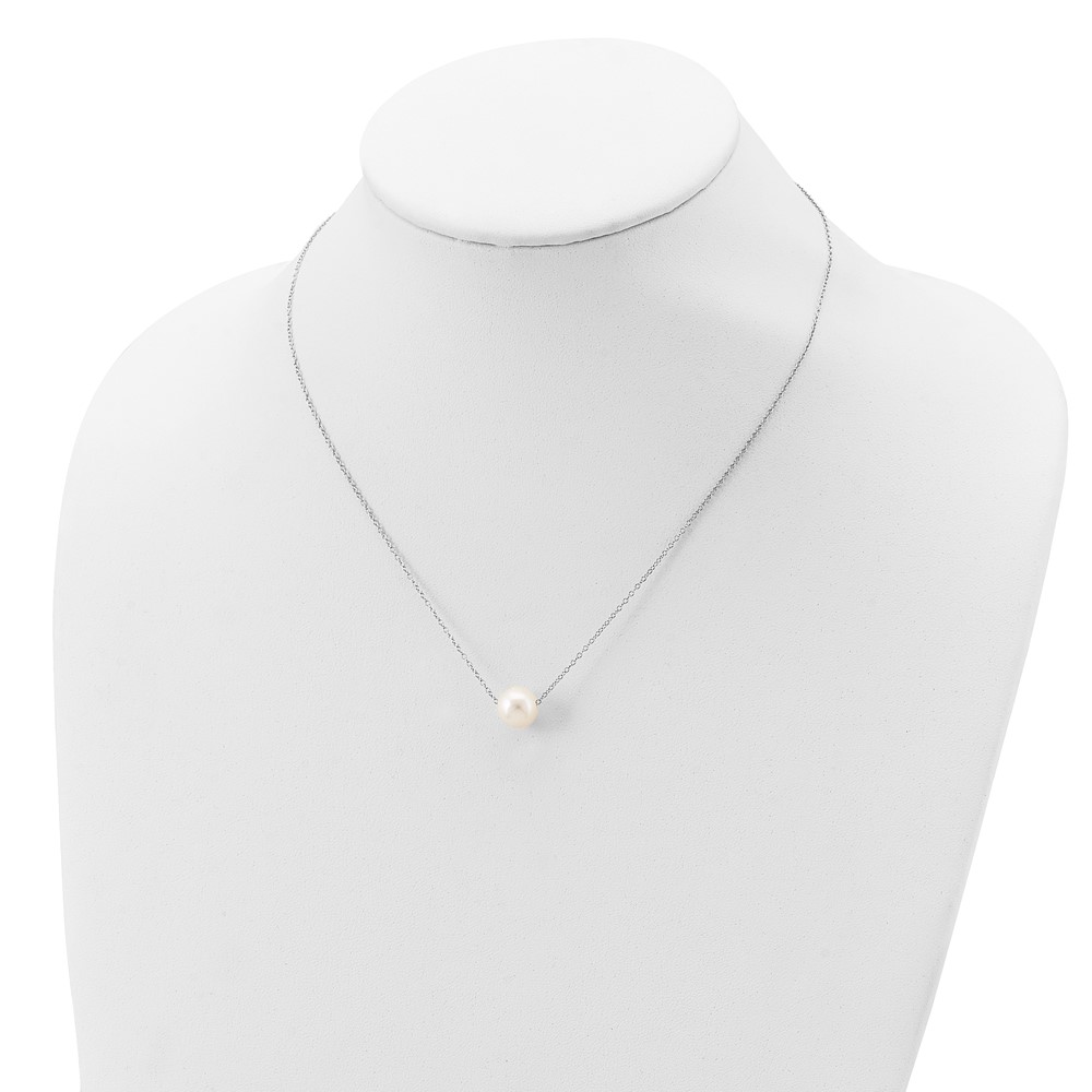 Sterling Silver Rhodium-plated 9-10mm White Near-Round Freshwater Cultured Pearl 18 inch Necklace (QH5532-18)