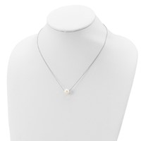 Sterling Silver Rhodium-plated 9-10mm White Near-Round Freshwater Cultured Pearl Necklace, 18" view 4