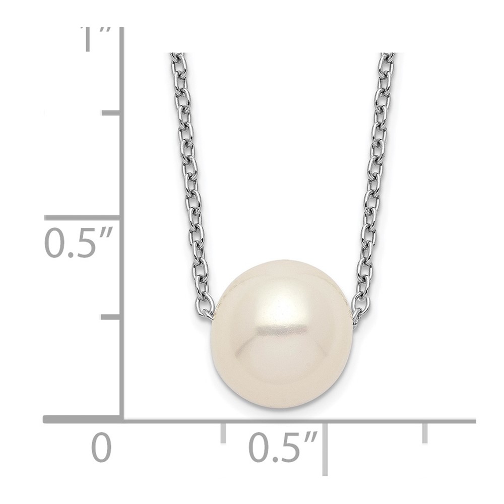 Sterling Silver Rhodium-plated 9-10mm White Near-Round Freshwater Cultured Pearl 18 inch Necklace (QH5532-18)