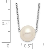 Sterling Silver Rhodium-plated 9-10mm White Near-Round Freshwater Cultured Pearl Necklace, 18" view 3