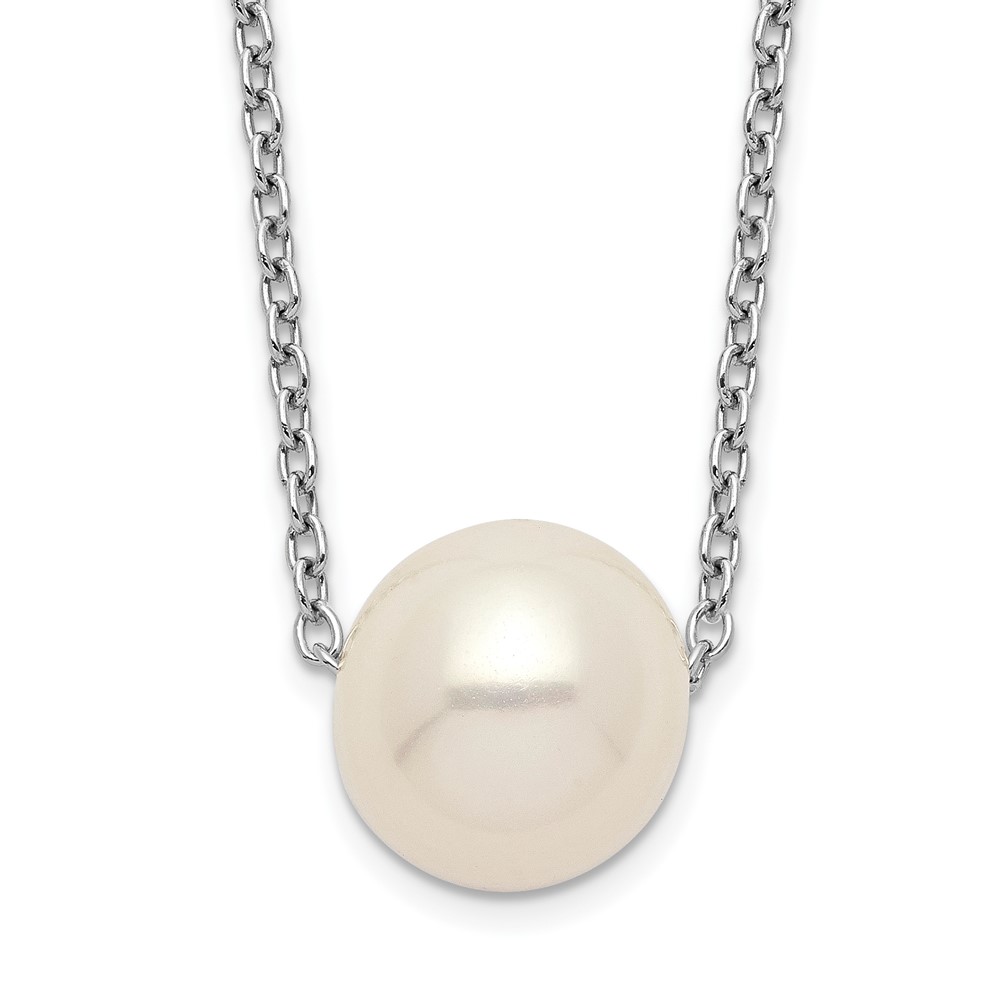 Sterling Silver Rhodium-plated 9-10mm White Near-Round Freshwater Cultured Pearl 18 inch Necklace (QH5532-18)