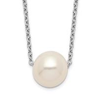 Sterling Silver Rhodium-plated 9-10mm White Near-Round Freshwater Cultured Pearl Necklace, 18" view 1