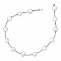 Sterling Silver Rhodium-plated 12-13mm White Coin Freshwater Cultured Pearl 13-station Necklace, 18" view 2