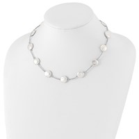 Sterling Silver Rhodium-plated 12-13mm White Coin Freshwater Cultured Pearl 13-station Necklace, 18" view 3