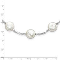 Sterling Silver Rhodium-plated 12-13mm White Coin Freshwater Cultured Pearl 13-station Necklace, 18" view 5