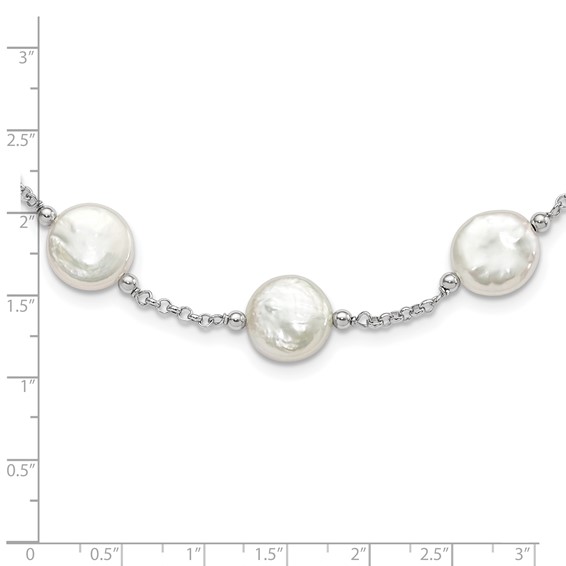 Sterling Silver Rhodium-plated 12-13mm White Coin Freshwater Cultured Pearl 13-station 18 inch Necklace