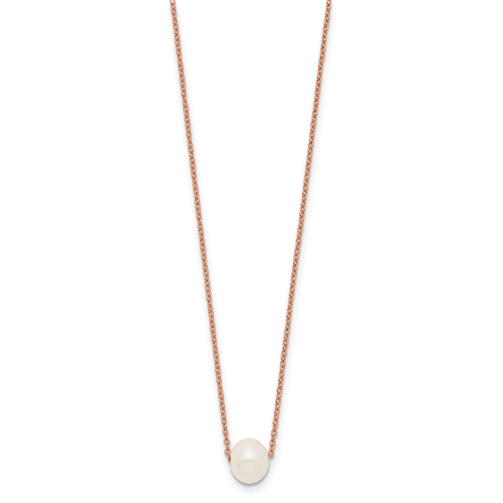 Sterling Silver Rose-tone 18k Flash Gold-plated 8-9mm White Near-Round Freshwater Cultured Pearl 18 inch Necklace (QH5539-18)