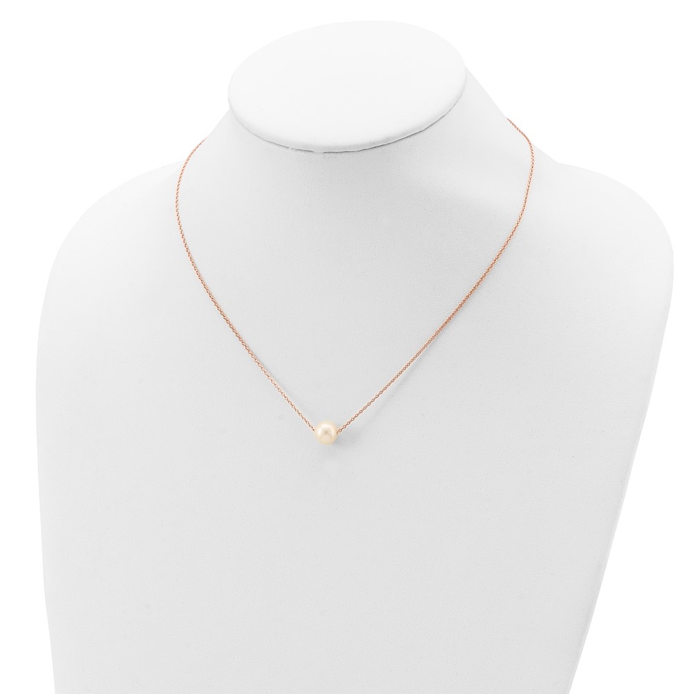 Sterling Silver Rose-tone 18k Flash Gold-plated 8-9mm White Near-Round Freshwater Cultured Pearl 18 inch Necklace (QH5539-18)