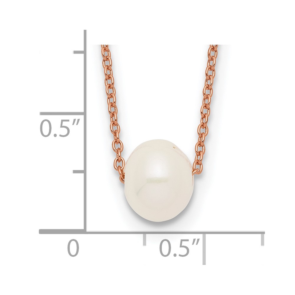 Sterling Silver Rose-tone 18k Flash Gold-plated 8-9mm White Near-Round Freshwater Cultured Pearl 18 inch Necklace (QH5539-18)