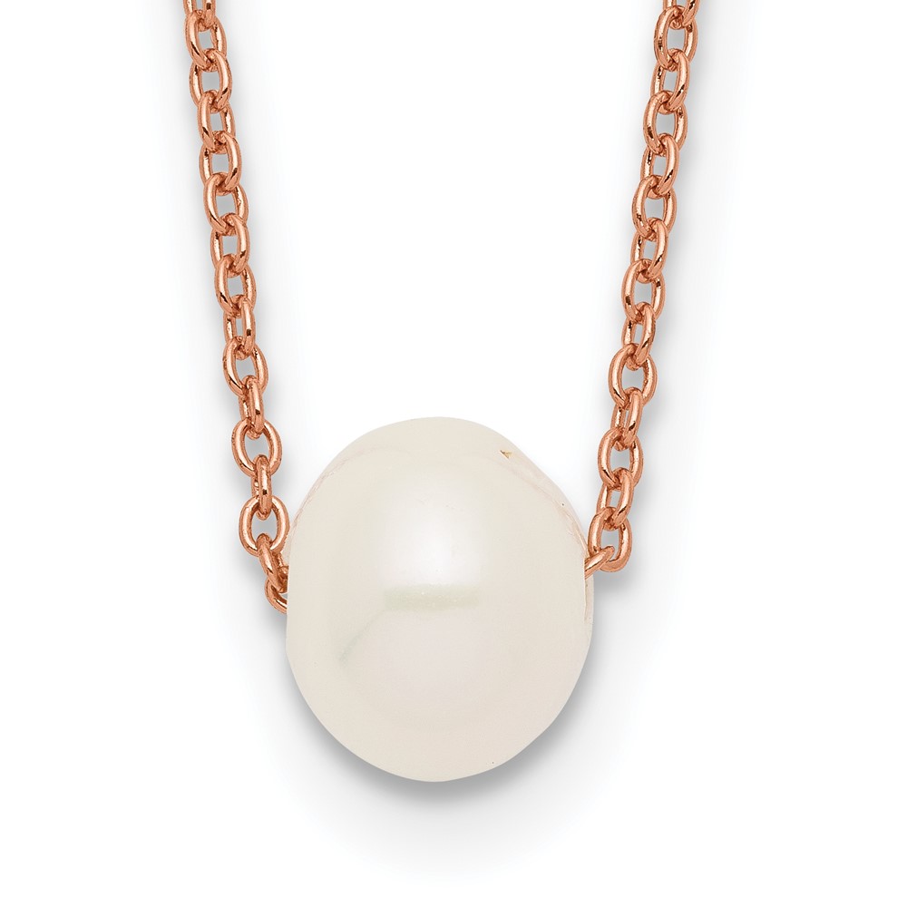 Sterling Silver Rose-tone 18k Flash Gold-plated 8-9mm White Near-Round Freshwater Cultured Pearl 18 inch Necklace (QH5539-18)