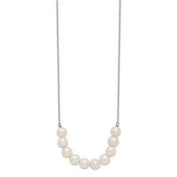 Sterling Silver Rhodium-plated 6-7mm White Near-Round Freshwater Cultured Pearl Necklace, 18" view 2