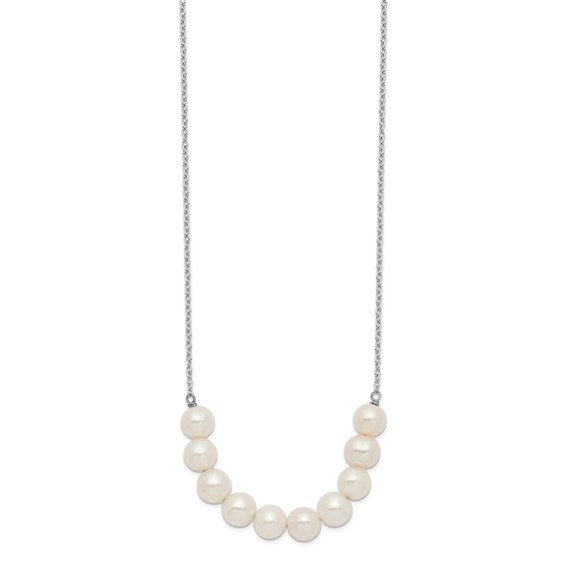 Sterling Silver Rhodium-plated 6-7mm White Near-Round Freshwater Cultured Pearl 18 inch Necklace