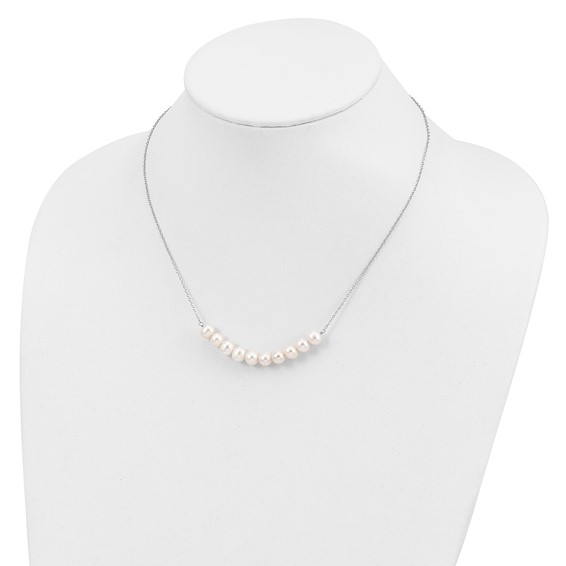 Sterling Silver Rhodium-plated 6-7mm White Near-Round Freshwater Cultured Pearl 18 inch Necklace