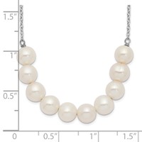 Sterling Silver Rhodium-plated 6-7mm White Near-Round Freshwater Cultured Pearl Necklace, 18" view 3