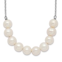 Sterling Silver Rhodium-plated 6-7mm White Near-Round Freshwater Cultured Pearl Necklace, 18" view 1