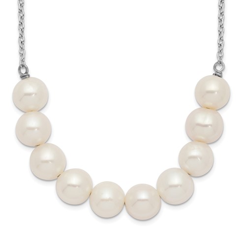 Sterling Silver Rhodium-plated 6-7mm White Near-Round Freshwater Cultured Pearl Necklace, 18"