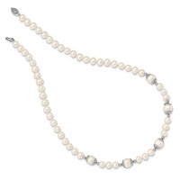 Sterling Silver Rhodium-plated 6-9mm White Freshwater Cultured Pearl 5-station Necklace, 18" view 2