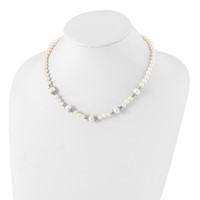 Sterling Silver Rhodium-plated 6-9mm White Freshwater Cultured Pearl 5-station Necklace, 18" view 3
