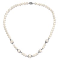 Sterling Silver Rhodium-plated 6-9mm White Freshwater Cultured Pearl 5-station Necklace, 18" view 4