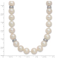 Sterling Silver Rhodium-plated 9-10mm White Near-Round Freshwater Cultured Pearl and CZ Necklace, 18" view 5