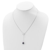 Sterling Silver Rhodium-plated 7-8mm Black Teardrop Freshwater Cultured Pearl Drop Heart Lariat Necklace, 20" view 3