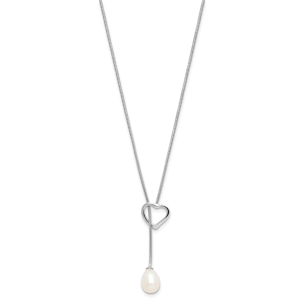 Sterling Silver Rhodium-plated 7-8mm White Teardrop Freshwater Cultured Pearl Heart 20 inch Necklace (QH5557P-20)