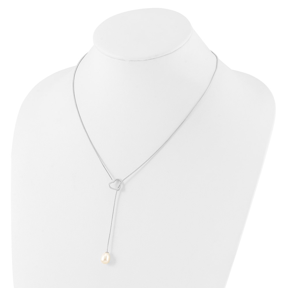Sterling Silver Rhodium-plated 7-8mm White Teardrop Freshwater Cultured Pearl Heart 20 inch Necklace (QH5557P-20)