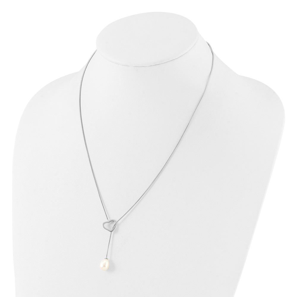 Sterling Silver Rhodium-plated 7-8mm White Teardrop Freshwater Cultured Pearl Heart 20 inch Necklace (QH5557P-20)