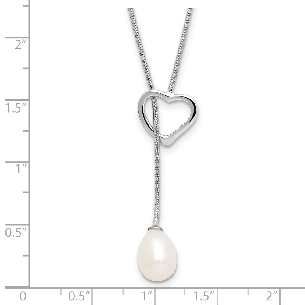 Sterling Silver Rhodium-plated 7-8mm White Teardrop Freshwater Cultured Pearl Heart 20 inch Necklace (QH5557P-20)