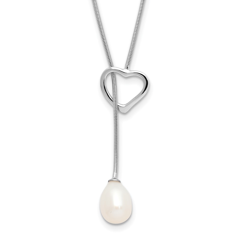 Sterling Silver Rhodium-plated 7-8mm White Teardrop Freshwater Cultured Pearl Heart 20 inch Necklace (QH5557P-20)