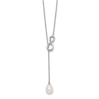 Sterling Silver Rhodium-plated 7-8mm White Teardrop Freshwater Cultured Pearl Infinity Lariat Drop Necklace, 24" view 2