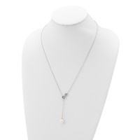 Sterling Silver Rhodium-plated 7-8mm White Teardrop Freshwater Cultured Pearl Infinity Lariat Drop Necklace, 24" view 4