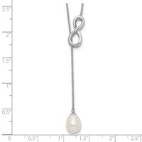 Sterling Silver Rhodium-plated 7-8mm White Teardrop Freshwater Cultured Pearl Infinity Lariat Drop Necklace, 24" view 3