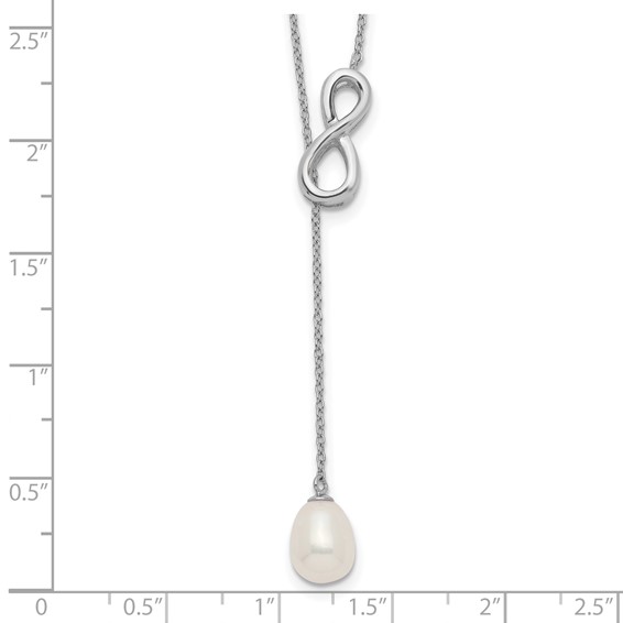 Sterling Silver Rhodium-plated 7-8mm White Teardrop Freshwater Cultured Pearl Infinity Lariat Drop 24 inch Necklace