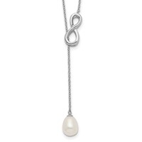 Sterling Silver Rhodium-plated 7-8mm White Teardrop Freshwater Cultured Pearl Infinity Lariat Drop Necklace, 24" view 1