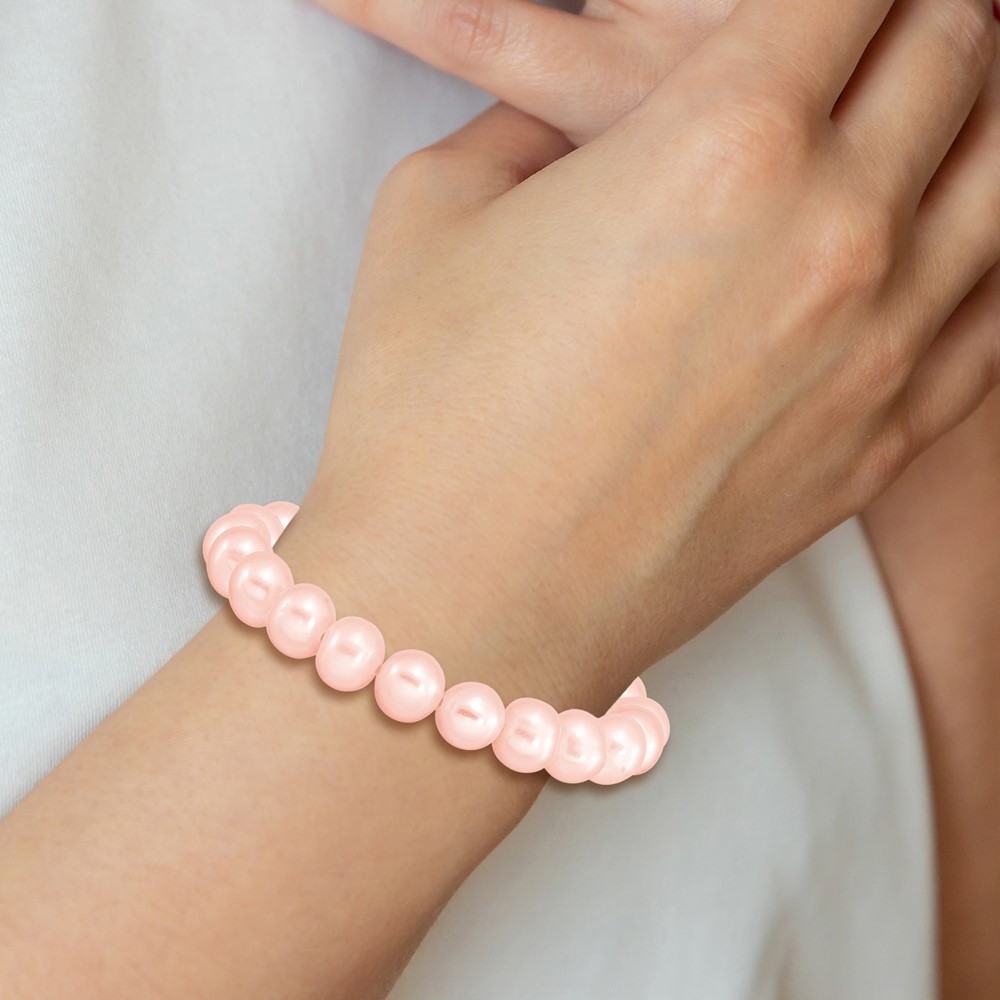Madi K 5-6mm Pink Semi-Round Freshwater Cultured Pearl Children's Stretch Bracelet (QH5566P)
