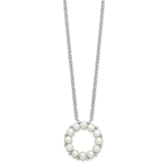 Sterling Silver Rhodium-plated 3-3.5mm White Button Freshwater Cultured Pearl 16 inch with 1.75 inch Extension Necklace