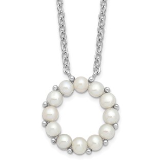 Sterling Silver Rhodium-plated 3-3.5mm White Button Freshwater Cultured Pearl 16 inch with 1.75 inch Extension Necklace