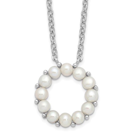 Sterling Silver Rhodium-plated 3-3.5mm White Button Freshwater Cultured Pearl 16 inch with 1.75 inch Extension Necklace