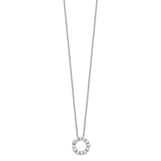 Sterling Silver Rhodium-plated 3-3.5mm FWC Pearl CZ 1.75in ext Necklace