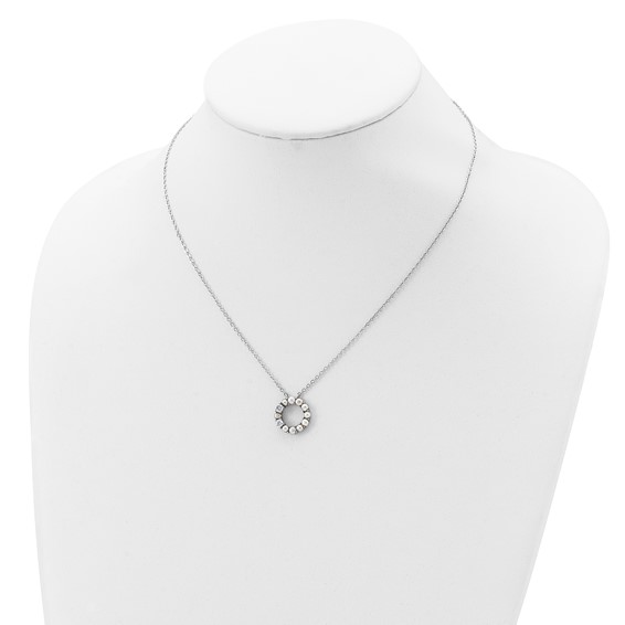 Sterling Silver Rhodium-plated 3-3.5mm FWC Pearl CZ 1.75in ext Necklace